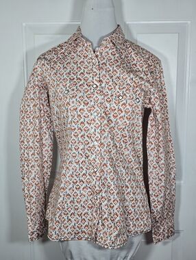 Panhandle Roughstock Snap Button Long Sleeve Shirt Medium White Orange Western
